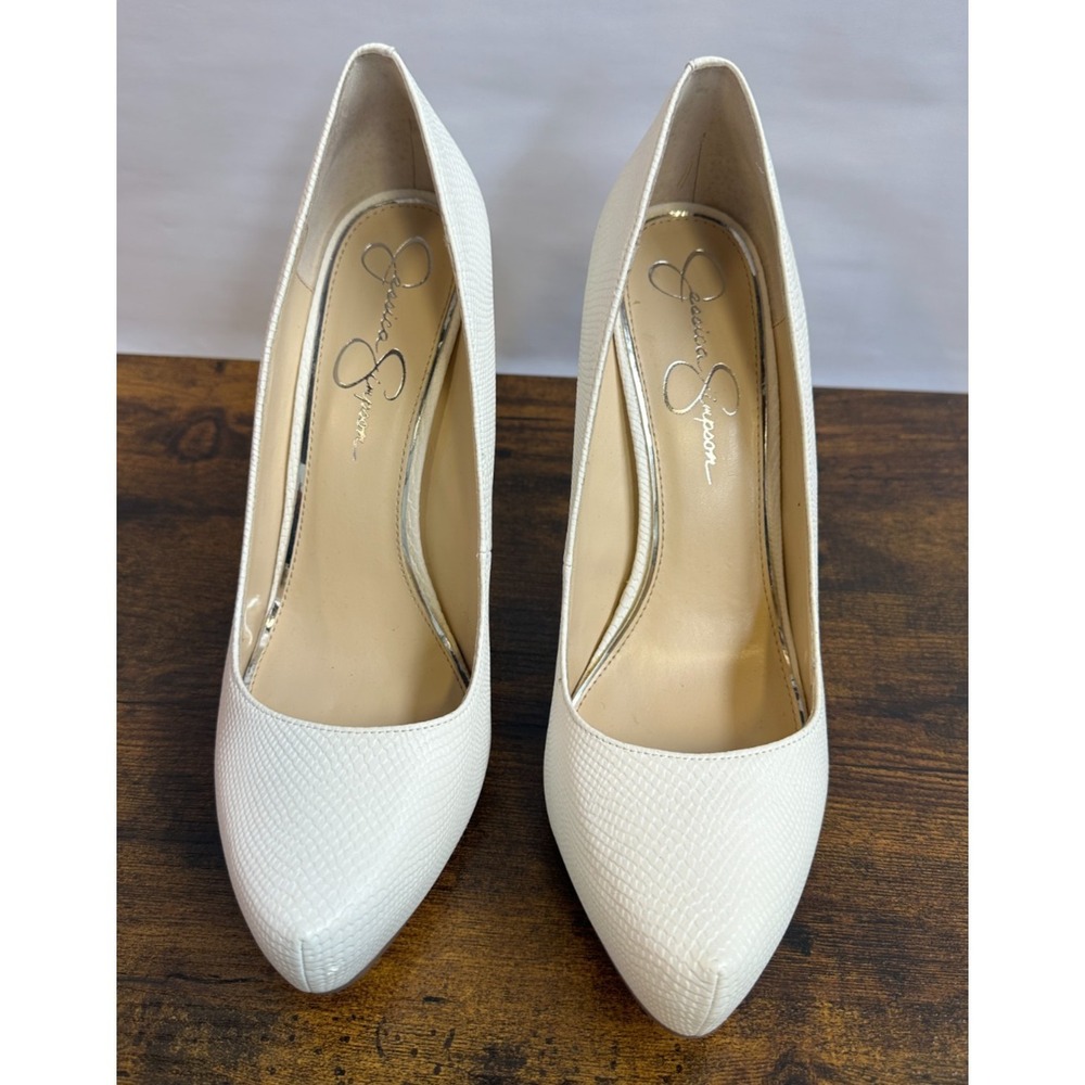 Jessica Simpson Parisah Cream Faux Snakeskin Textured Platform Pumps Heels 11 M - Picture 15 of 16